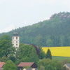 Papstdorf - Kirche, Rapsfeld, Papststein